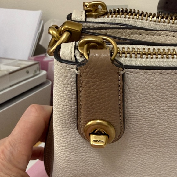 Coach Chalk and Mahogany Pebbled Leather Shoulder Bag - Picture 14 of 16